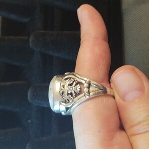 Moonstone gemstone, heavy ring, size 9.75, silver plated